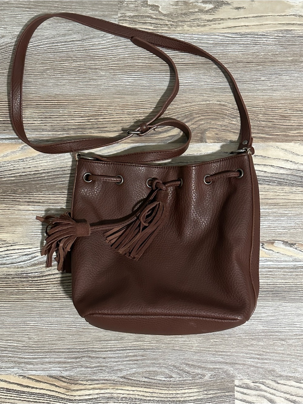 American Eagle Outfitters Brown Tassel Drawstring Mini Crossbody